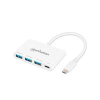 Hub Usb-c,manhattan,168434, 3 Ptos A + 1 Pto C Pd, 5gbps, Blanco
