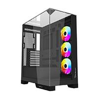 Gabinete Ocelot Gaming Glass Hunter 3 / Mid Tower /atx, M-atx, Itx Listo Para MB Btf / Panel Lateral, Frontal Y Superior De Cristal Templado/ Incluye 3 Ventiladores / Enfriamiento Liquido Hasta 3600mm / GPU Hasta 400mm / Color Negro/usb Tipo C